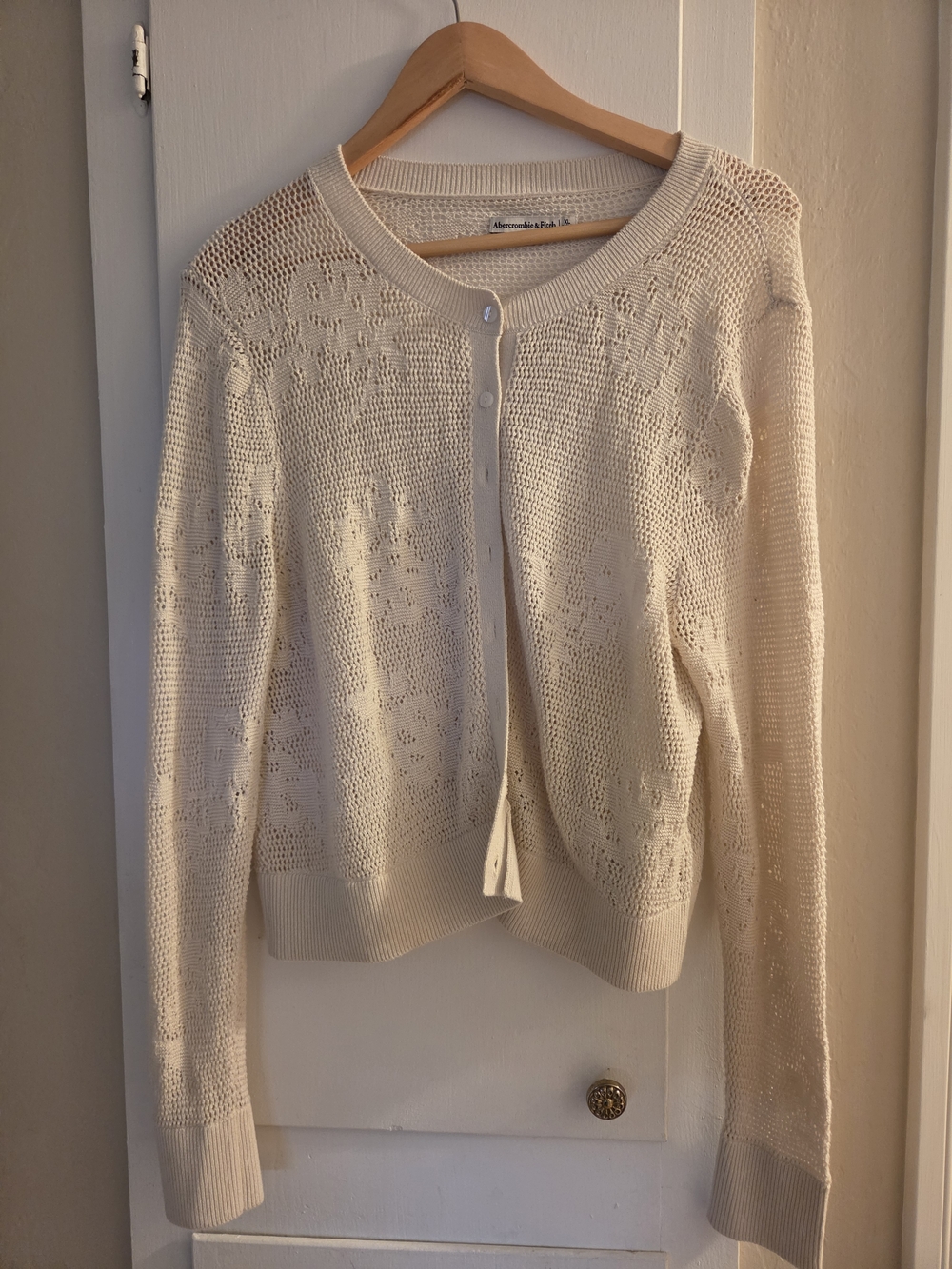 Abercrombie & Fitch Ivory Open-Knit Button Front Cardigan